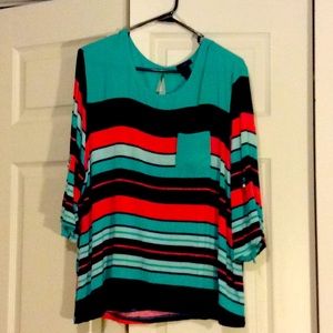 Striped 3/4 Sleeve Blouse